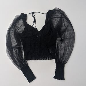 Free People black sheer long-sleeved bustier with puff sleeves